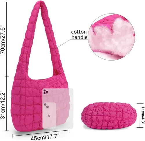 Vista 6 de JQWSVE Bolsa de mano acolchada grande para mujer, bolsa acolchada de algodón, bolsa de hombro acolchada