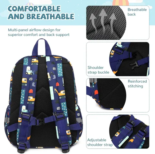 Vista 4 de Mygreen Mochila preescolar, mochilas para niños pequeños con correa en el pecho, Modernoajustado