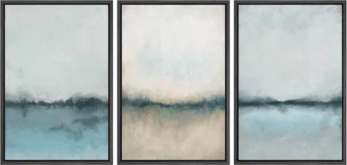 Vista 242 de SIGNFORD - Set de obras de arte en lienzo enmarcado para pared, ilustraciones abstractas de neblina del desierto en tonos neutros beige y marrón