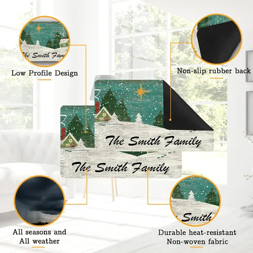 Vista 5 de Tapetes de puerta personalizados de bienvenida de Navidad para puerta delantera, tapete de invierno personalizado con nombre de la familia, tapetes