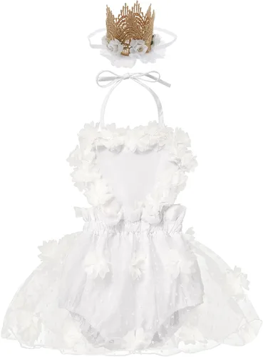 Vista 115 de Traje de bebé niña primer cumpleaños traje de encaje tul mameluco princesa tutú vestido de un año cumpleaños pastel Smash fotografía ropa