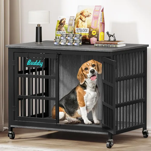 Vista 13 de EasyCom Jaula para Perros de Alta Resistencia para Interior con Etiqueta de Nombre, Mueble de Jaula para Perros de 27 Pulgadas para Perros Pequeños
