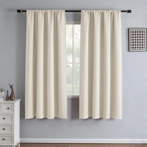 Vista 20 de IGEMAEVE Cortinas opacas para dormitorio, color beige, 52 pulgadas de ancho