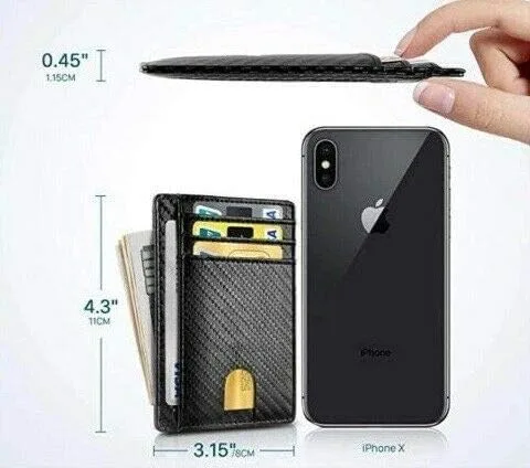 Vista 2 de Bolsillo frontal minimalista delgado RFID que bloquea carteras de fibra de carbono para la cartera para hombre