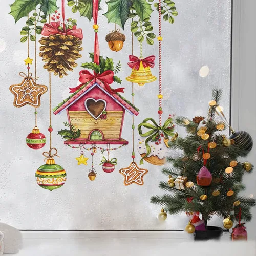 Vista 4 de Calcomanías de pared de Navidad, 1 unidad, calcomanías de pared de vinilo de Navidad, murales de pared extraíbles de Navidad, despegar y pegar