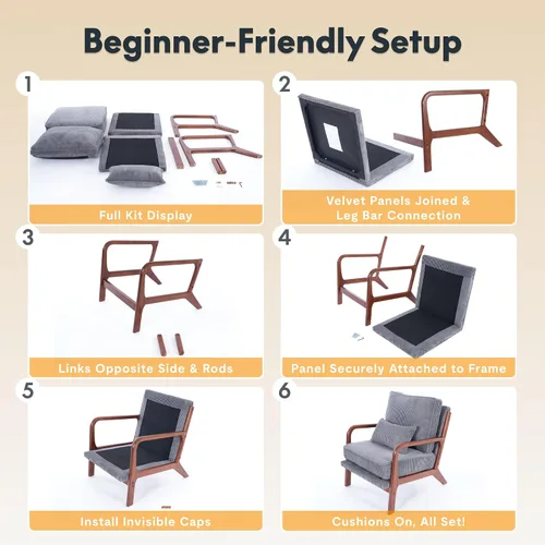 Vista 8 de FLEXISPOT AC1 - Silla decorativa, sillón moderno de mediados de siglo con marco de madera, cómoda silla de lectura tapizada de pana con almohada