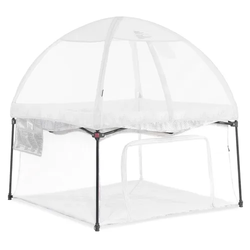 Vista 15 de Dream On Me Ziggy Canopy - Negro/Blanco, compatible con corralito Ziggy Square, protección UV, lluvia e insectos, plegable y apto para viajes