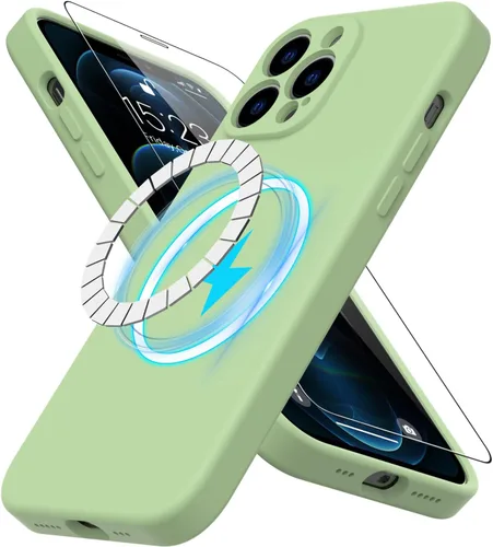 Vista 39 de DEENAKIN Funda magnética de silicona para iPhone 12 Pro con protector de pantalla, compatible con MagSafe, protección de cámara, funda protectora