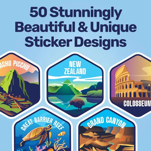 Vista 2 de LET'S WANDER - Botella de agua para aventureros del mundo con 50 pegatinas impermeables - 32 onzas, botella de acero inoxidable aislada y a prueba