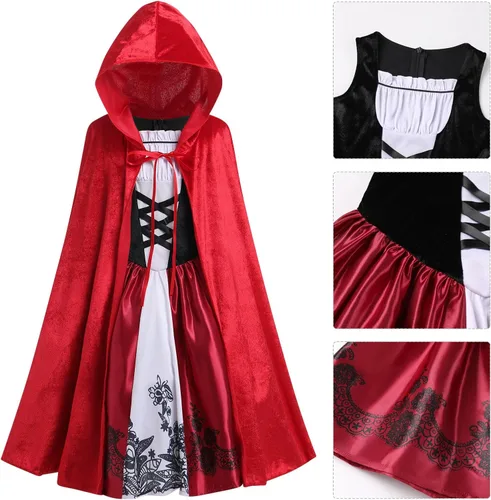 Vista 7 de Disfraz de Halloween de lujo para niñas con capucha roja, capa tradicional, cuento de hadas, disfraz de princesa cosplay