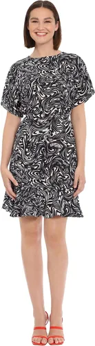 Vista 5 de Donna Morgan Vestido con cuello barco y mangas tipo kimono y dobladillo con volantes para mujer Anaranjado encendido
