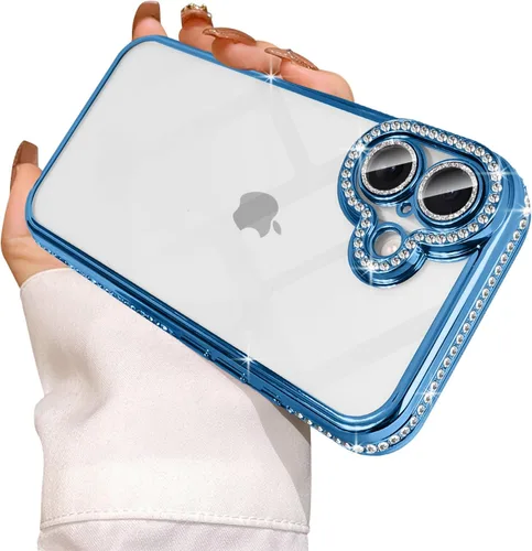 Vista 28 de Funda compatible con iPhone 11 Pro Max con protector de lente de cámara de diamante con purpurina, bonita funda de cristal transparente a prueba