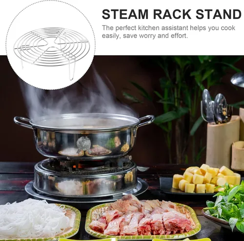 Vista 5 de Estante de vapor de acero inoxidable con patas altas, estante de refrigeración redondo multiusos para cocinar al vapor, hornear y cocinar, 7.67 x