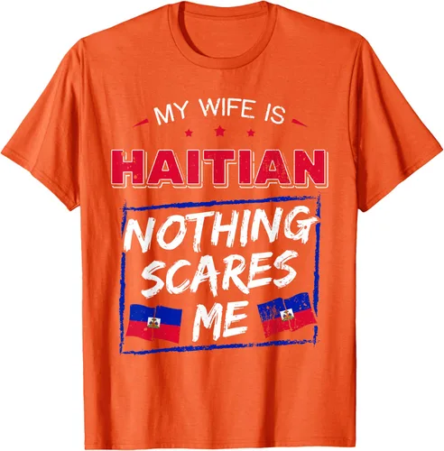 Vista 91 de My Wife Is Haitian Republic of Haiti Heritage Roots - Camiseta con bandera, Negro, S