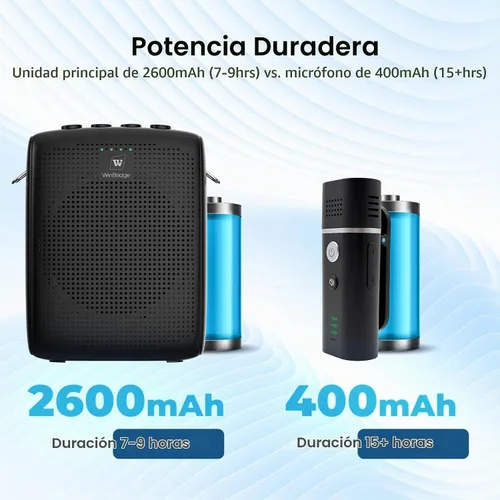 Vista 5 de WinBridge - Amplificador de voz portátil con micrófono Bluetooth Lavalier, micrófono de profesor con altavoz, amplificador de solapa inalámbrico