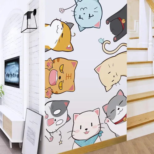 Vista 5 de Calcomanías de pared con diseño de gato lindo, decoración de despegar y pegar para habitación de los niños (colección de gatos grandes, PVC opaco)