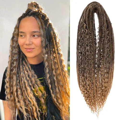 Vista 9 de Leeven Extensiones de Rastas Sintéticas de Doble Punta de 24 Pulgadas 30 Hebras Rastas Boho 613 Rubio 3 Estilos Mixtas Onduladas Rizadas DE Rastas