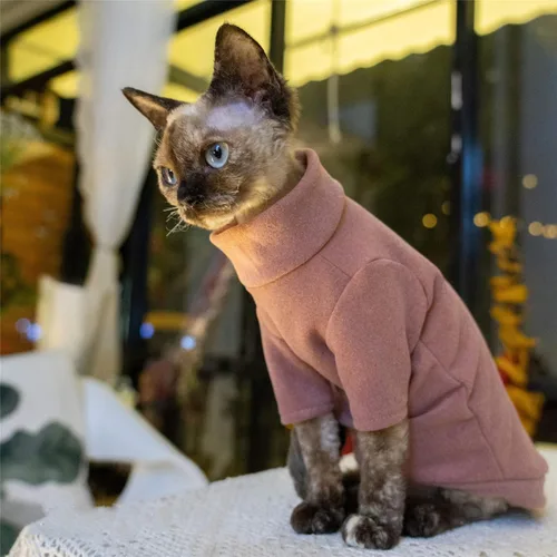 Vista 5 de Ropa de gatos sin pelo, camiseta de algodón, chaleco transpirable para primavera y otoño, ropa de gato con cuello alto para Sphynx, Cornish Rex