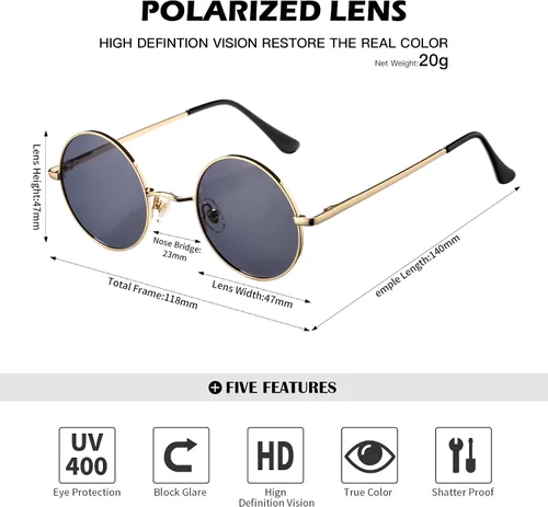 Vista 4 de Pro Acme - Gafas de sol polarizadas redondas para hombre y mujer, estilo John Lennon