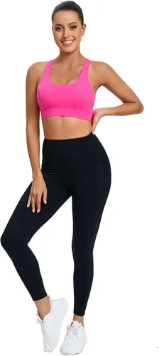 Vista 17 de Brasieres deportivos para mujer, con relleno, tipo camiseta sin mangas, sexis, con espalda cruzada, de alto impacto, largos, ideales para practicar
