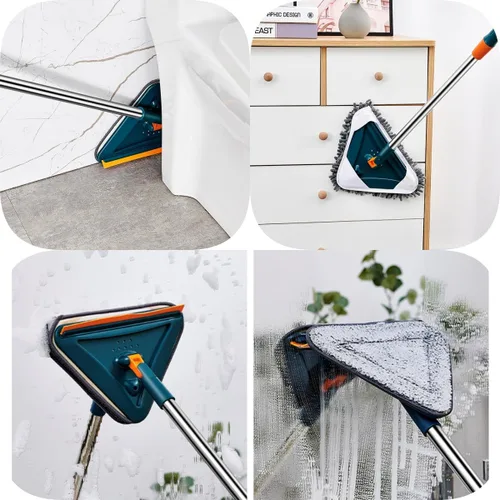 Vista 2 de Trapeador limpiador de pared con mango largo de 360°, trapeador triangular para limpieza de pisos, herramienta de limpieza de zócalos con 5