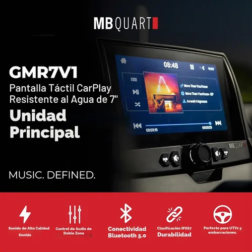 Vista 2 de MB Quart Sistema de audio de doble zona estéreo de coche con pantalla táctil portátil para barco y UTV, negro