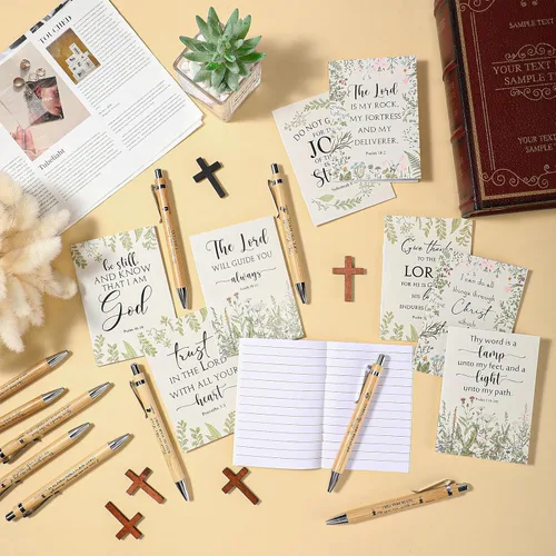 Vista 4 de Ctosree 60 unidades de regalo cristiano a granel para mujeres, cuaderno de versículos de la Biblia, diario de oración, bolígrafo inspirador, bloc