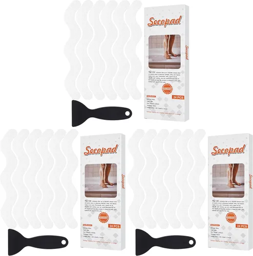 Vista 11 de Secopad 24 calcomanías de ducha antideslizantes con raspador, 0.8 x 8 Negro
