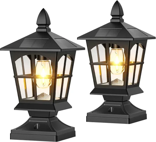 Vista 15 de Brightever 4x4 Post Solar Lights with Warm White Edison Bulb, 1 Pack Black Negro