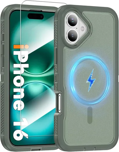 Vista 25 de Funda magnética para iPhone 13/iPhone 14 [compatible con Magsafe] [protector de pantalla de vidrio] [protección de grado militar de doble capa]
