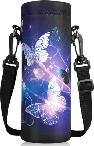 Vista 9 de ToLuLu Funda para botella de agua, funda de neopreno aislada para botella de agua, 25.4 fl oz, 33.8 fl oz, con correa de hombro ajustable
