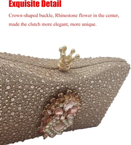 Vista 4 de HUANG ZHUANG Bolso de mano de cristal con lazo para mujer, con diamantes de imitación, para fiesta, boda, lindo bolso