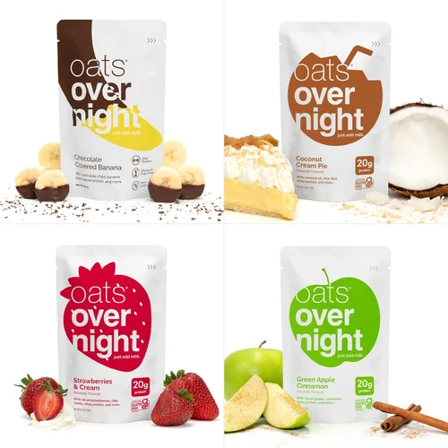 Vista 7 de Oats Overnight Paquete de variedad de frutas - Batido proteico de desayuno alto en proteínas y fibra - Avena sin gluten, sin OGM alto en proteínas