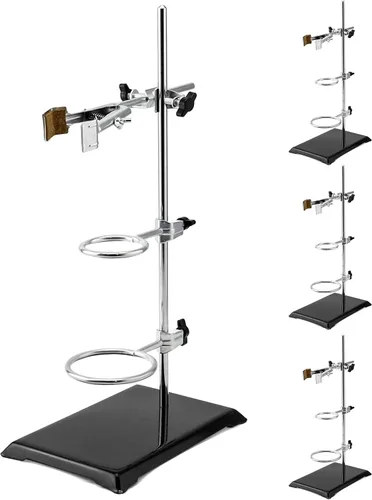 Vista 7 de QWORK Juego de Soportes de Laboratorio, Paquete de 4 Soportes de Laboratorio de Acero con Base de Hierro Fundido, Varilla de 16" L con Abrazadera