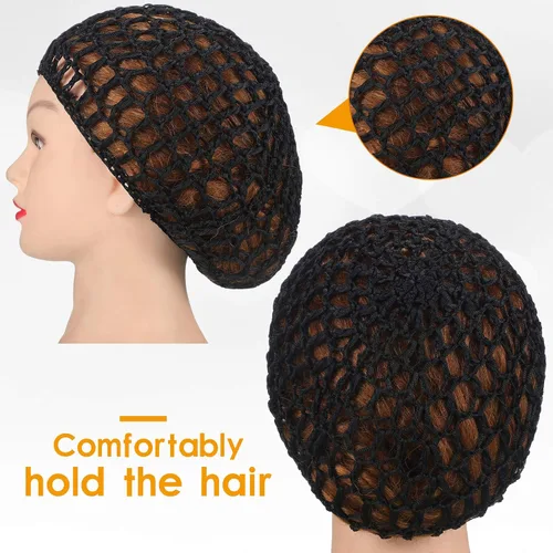 Vista 4 de Geyoga 2 piezas de redecilla de malla de ganchillo para cabello de rayón tejido, gorro tipo redecilla con cubierta de ganchillo, gorros de ducha