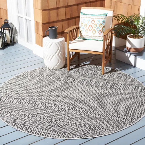 Vista 38 de SAFAVIEH Alfombra lavable al aire libre, colección Courtyard - 2'3" x 5', gris y negro, no desprende pelusa y fácil limpieza, ideal para patio