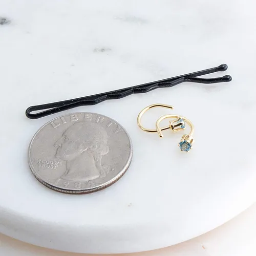 Vista 50 de Half Huggie Birthstone Gold Hoop Earrings for Women Tiny Cartilage Stud Piercing Earring Hypoallergenic Earring Screw Back Dainty Hug