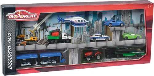 Vista 2 de Smoby Coffret découverte Majorette B200-10 véhicules en métal a roues libres et panneaux de signalisation