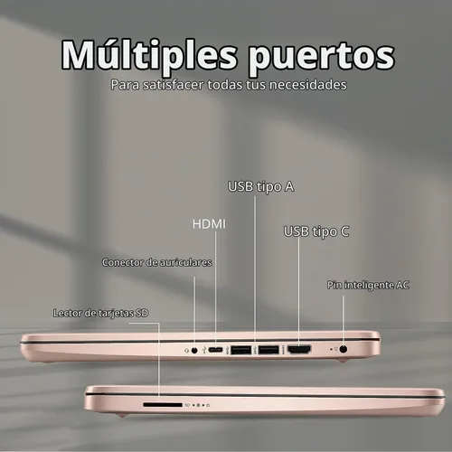 Vista 7 de Laptops HP de 14 pulgadas color oro rosa con Windows 11 - 32 GB de RAM - 192 GB de almacenamiento - Microsoft 365 - Procesador Intel Celeron N4120