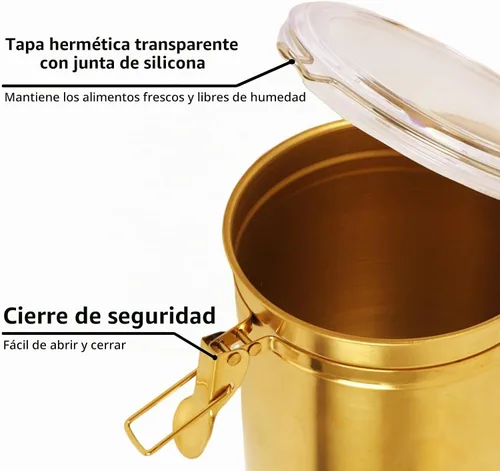 Vista 8 de Recipiente de cocina de acero inoxidable de 52.5 onzas, para granos de café, té, harina, azúcar, almacenamiento de galletas, recipiente de café