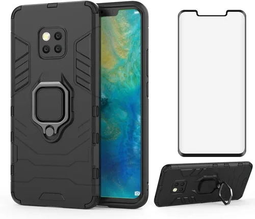 Vista 10 de Funda para Huawei Mate 20 con protector de pantalla de vidrio templado y soporte magnético para anillo con soporte, accesorios delgados para celdas