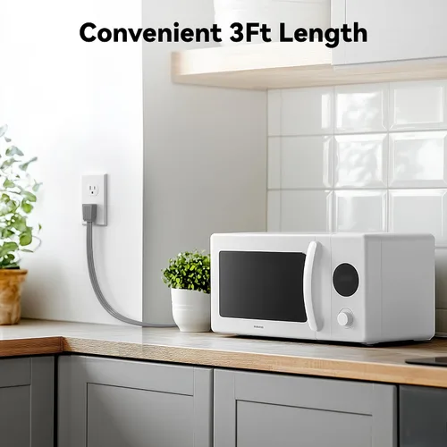 Vista 6 de BN-LINK Cable de extensión para electrodomésticos de 3 pies, cable de alimentación resistente de 15 amperios, 14/3 SPT-3, enchufe plano con conexión