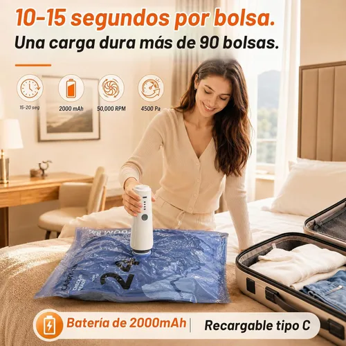 Vista 3 de QcoQce Bolsas inalámbricas de almacenamiento al vacío con bomba, paquete de 12 (2 L/4 M/4 S/2 bono), bolsas de ahorro de espacio para viajes