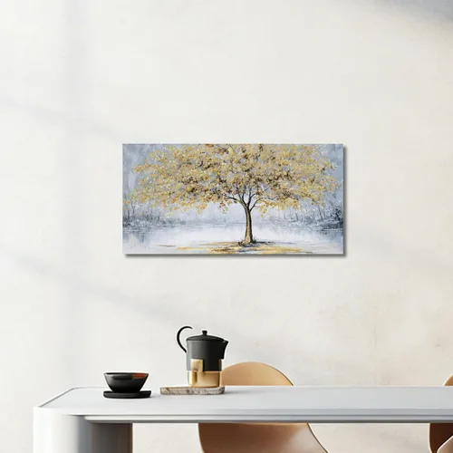 Vista 3 de Belmrxne Arte de pared de árbol de la vida, decoración de pared pequeña dorada, paisaje, lienzo, obra de arte divertida para entrada, pasillo, baño