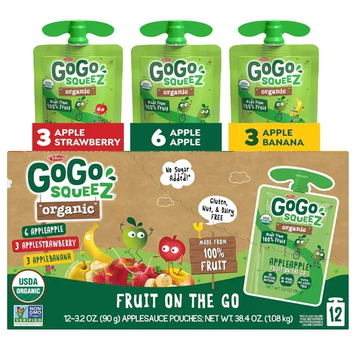 Vista 11 de GoGo squeeZ Puré de manzana orgánico y puré de fruta, manzana, 3.2 oz (paquete de 12), bocadillos de fruta orgánicos sin azúcar para niños, sin