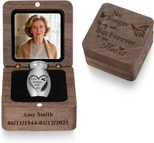 Vista 9 de SOITIS Urna de madera con forma de corazón personalizada, mini urnas para cenizas humanas de 1.2 pulgadas, pequeñas urnas para cenizas humanas