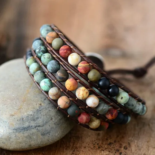 Vista 2 de ZOSOJONA Boho Wrap Pulseras Natural Jaspe Crystal Stone Variedad de cuentas Pulsera de hebra