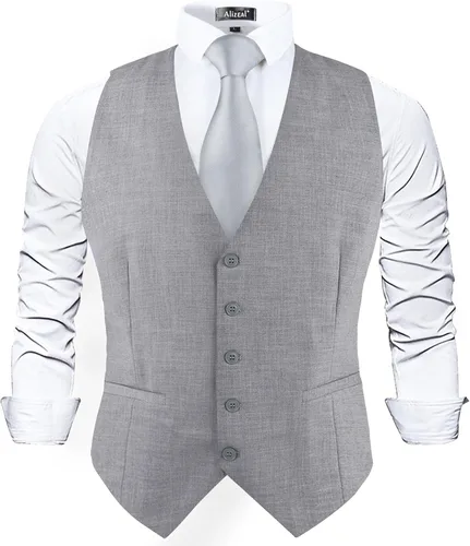 Vista 24 de Alizeal Chaleco de Traje de Negocios Clásico de Color Sólido para Hombre de Ajuste Regular Chaleco de Esmoquin para Boda
