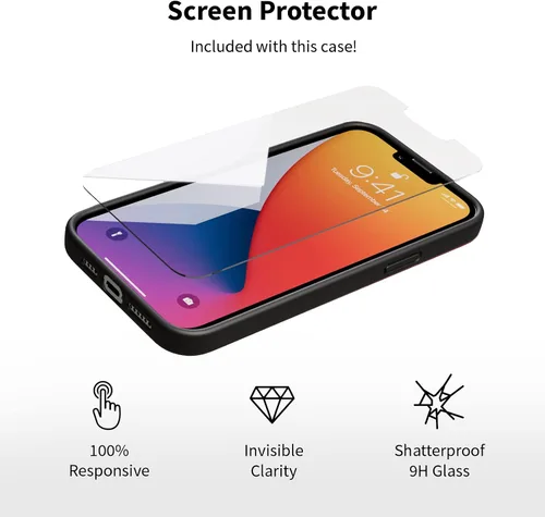 Vista 7 de Funda compatible con iPhone 12/iPhone 12 Pro, silicona negra con protector de pantalla [probada en caídas de 6 pies], funda protectora delgada
