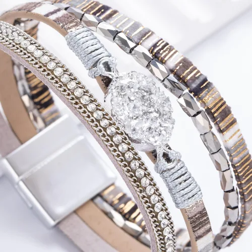Vista 71 de FANCY SHINY - Pulsera de cuero estilo bohemio, pulsera de cuentas de cristal con cierre magnético, regalos de joyería para mujer
